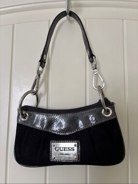 GUESS Black Mini Shoulder Bag with Silver Accents